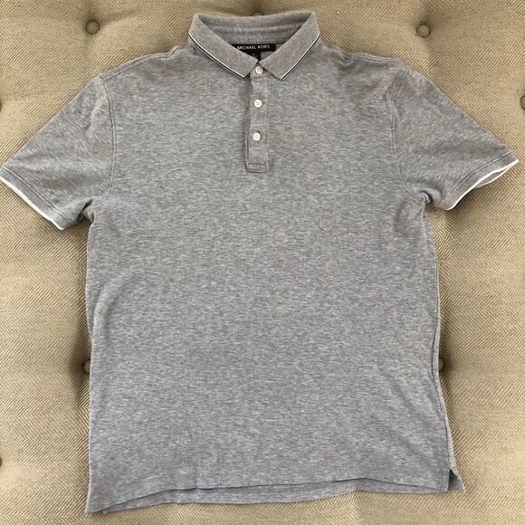 Michael Kors Golf Shirt Polo Grey White Edge M - Picture 2 of 7